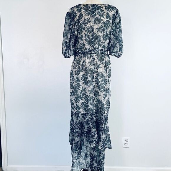 Eloquii Sheer Floral Wrap Dress Ruffled Tiered Skirt 16 Blue Cream - Picture 14 of 16